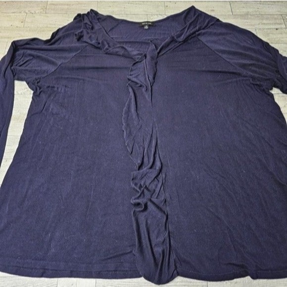Verve Ami Navy Blue V-Neck Ruffle Front LS Blouse, Size 2X - Picture 2 of 6